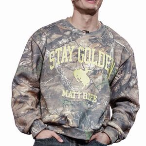 Matt Rife Stay Golden Camo Crewneck Sweatshirt XL Brown Yellow Graphic Print